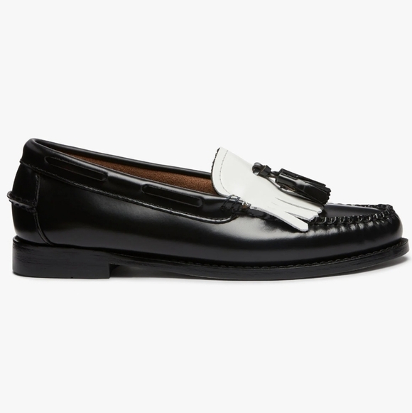 G.H. Bass & Co. Bass Weejuns Black & White Fringe Loafers Size 5 NWT - Picture 6 of 12